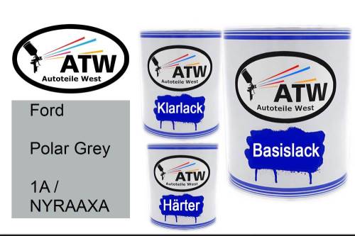Ford, Polar Grey, 1A / NYRAAXA: 1L Lackdose + 1L Klarlack + 500ml Härter - Set, von ATW Autoteile West.